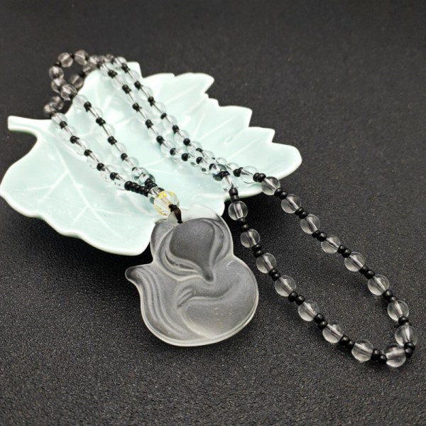 Unisex hånd-udskåret Fox vedhæng halskæde mode velsignelse perler Transparent