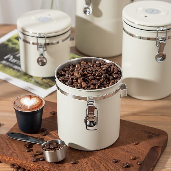 Lufttett forseglet kaffebønneoppbevaringsbeholder med utløpsdato Silver 1800ml