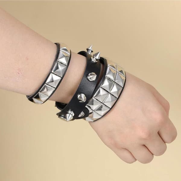 Gotisk Harajuku Nittearmbånd Sort PU Læderarmbånd Til Mig A6