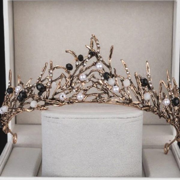 1 stk Bride Retro Black Crystal Crown Queen Tiara A