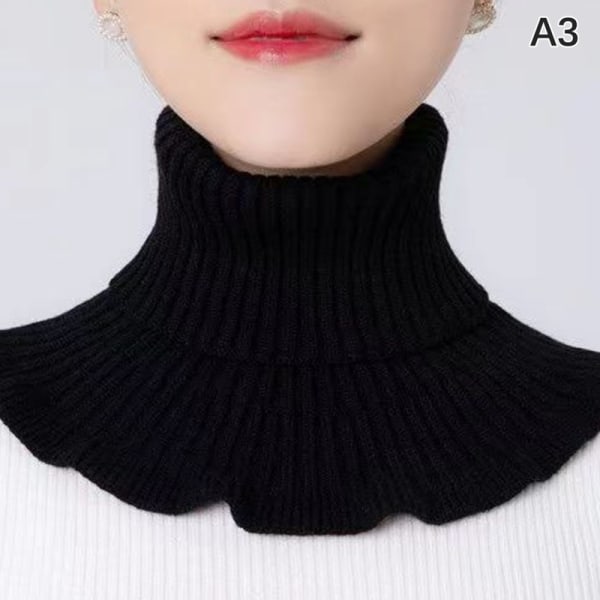 Kvinner strikket halsskjerf med treører Turtleneck Varm Wi A3