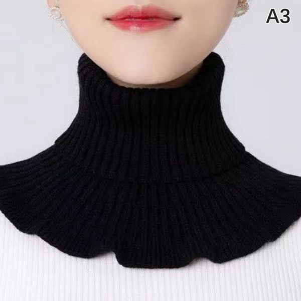Kvinnor stickad halsduk med träöron Turtleneck Warm Wi A3