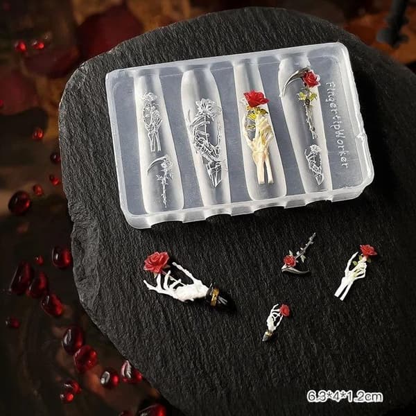 Rosblomma Skalle Silikon Nagelkonstformar DIY Skeletthand Nagel A2