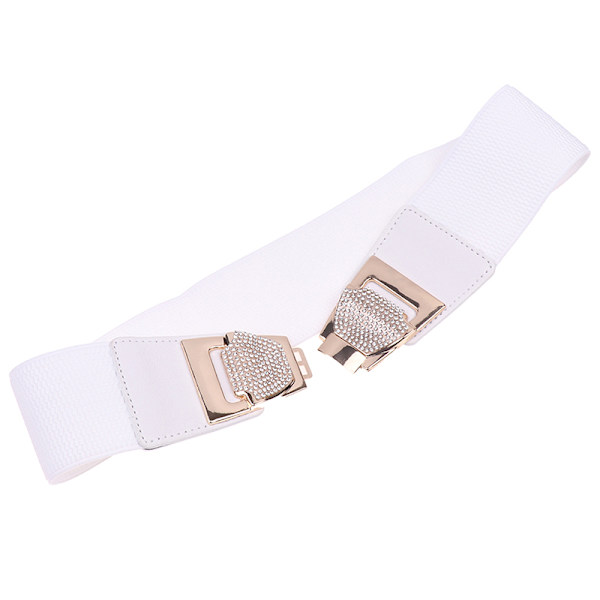 Bredt elastisk midjebånd Rhinestone-sløyfeknute, damekorsettbelte W White