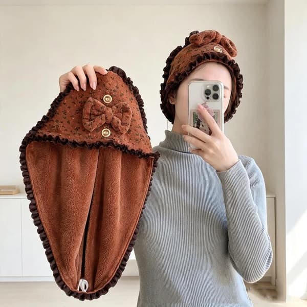 Koralfleece Sløjfe Tørrehårshætte Absorberende Print Hårhåndklæde Wrap Q A4