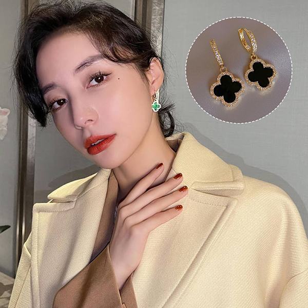 1Par Clover Örhängen Lucky Clover Stud Örhängen e Fashion Simp Black