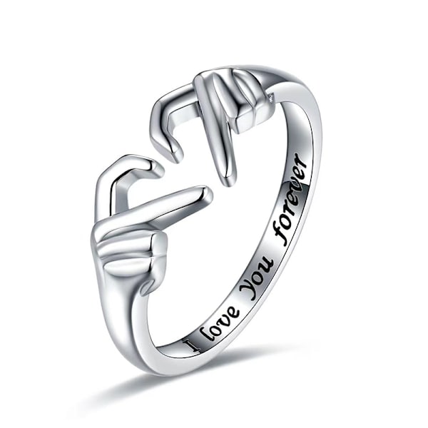 Double Hand Heart Pariskunta Sormukset Love Heart Säädettävä ystävyys Silver