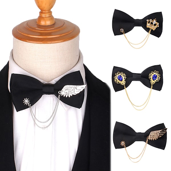 Mænd Sort Bowtie Metal Decoratio Sløjfe Til Mænd Kvinder Uniform 07