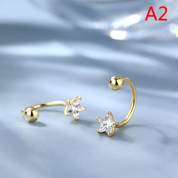 2 ST. Rustfritt stål Gullfarge Minimal Crystal Star Ear Studs E Gold