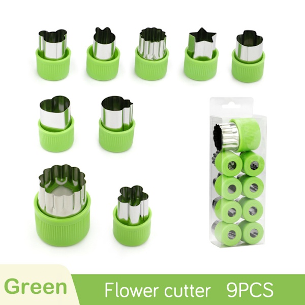 Grönsaksfrukt ter Rostfritt stål Blommor Tecknad Form Form 9pcs-Green