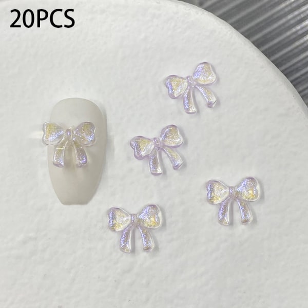 20 stk/pose Resin Glitter Aurora Sløyfe Nail Art Accessory Girl DIY N A4