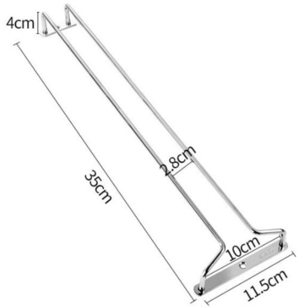 Sølv rustfrit stål vinreol glasholder hængende bar Goble 35cm single row