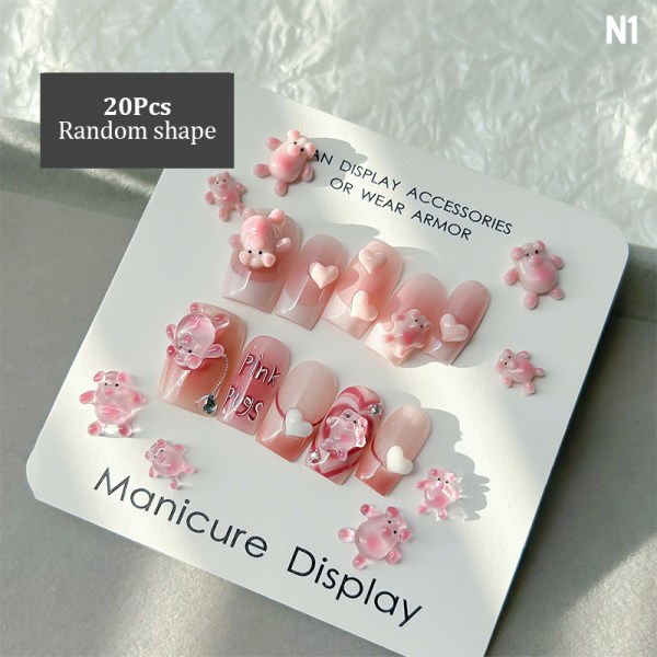 20 kpl 3D Lovely Pink Piggy Cat Bear Resin Nail Art koristeita E