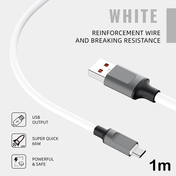 120W USB til Type-C flydende silikonekabel PD hurtigopladningskabel White Type-C