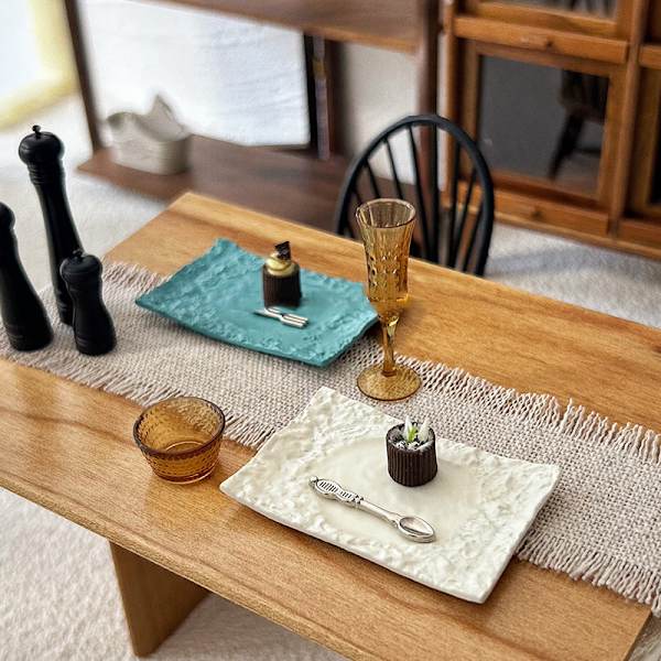 1 stk dukkehus rektangulær middagstallerkenbrett mini steinmønster A5