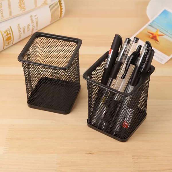 Metal Mesh fyrkantig pennask Skrivbord Creative Organizer Brevpapper De Square