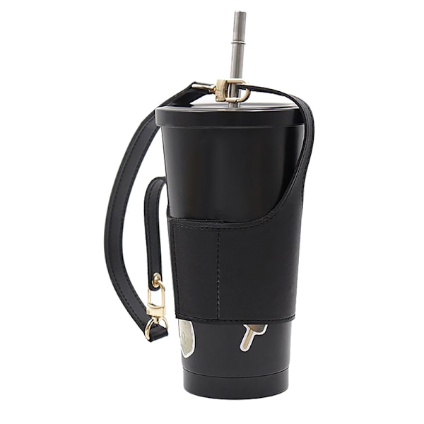Læder Cup Cover Pouch Bærbar vandflaske ærmetaske Læder Black