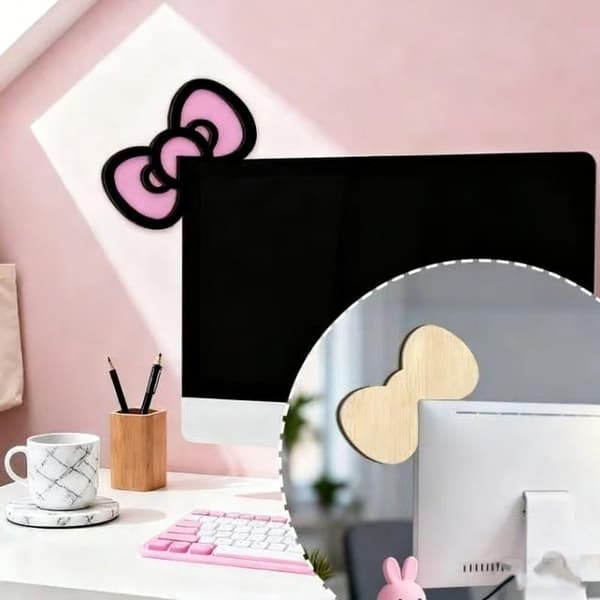 1/2 stk Kawaii 2D Sløyfe Skjermdekor Rosa Tre Sløyfe PC-tilbehør A2