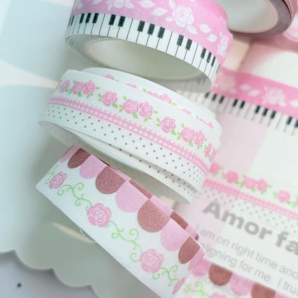 Glittrande Rosa Ros Piano Landskapsarkitektur Dekorativ Maskeringstejp J A3