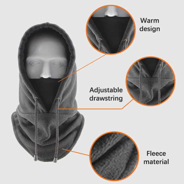 Fleece herr Balaclava vintermössa Beanies Warmer Vindtät Full Dark gray