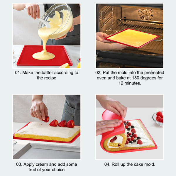 1 stk multifunktionel silikone kagerulle måtte non-stick bageform Red B