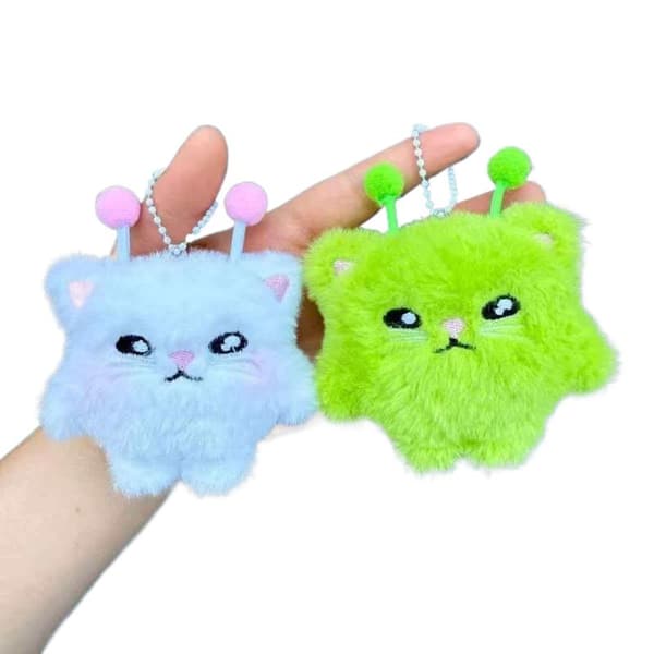 2 STK e Alien Kat Plys Nøglering Fluffy Kat Dukke Vedhæng Rygsæk