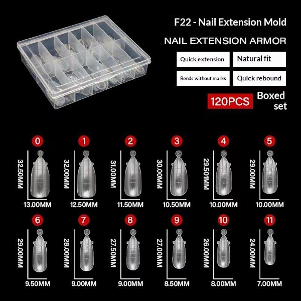 120 stk. Quick Building Mold Tips Negleformer Fingerforlengelse Negl