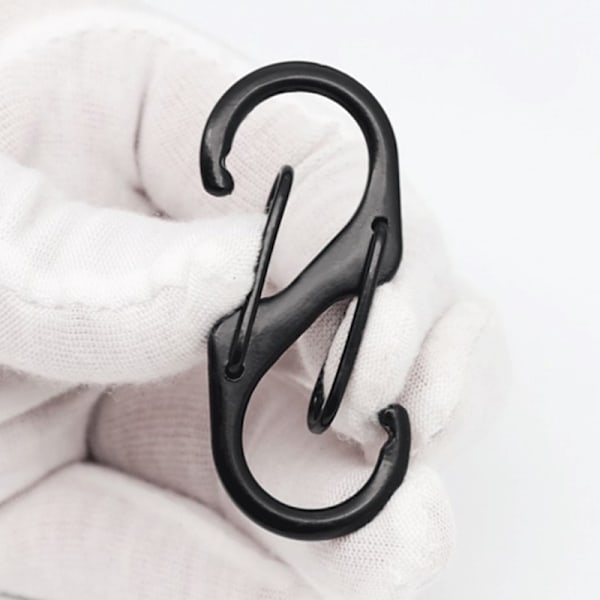 Rustfritt stål S Type karabinkrok med lås mini nøkkelring krok C Black