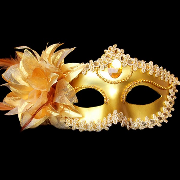Sexig diamant venetiansk mask Venedig fjäder blomma bröllop Carniv Gold