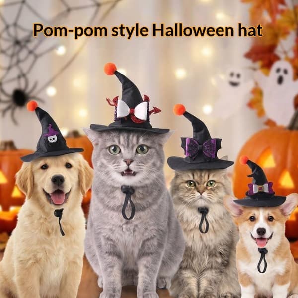 Halloween heksehue til katte og hunde, justerbart kæledyrstryllekostume A1