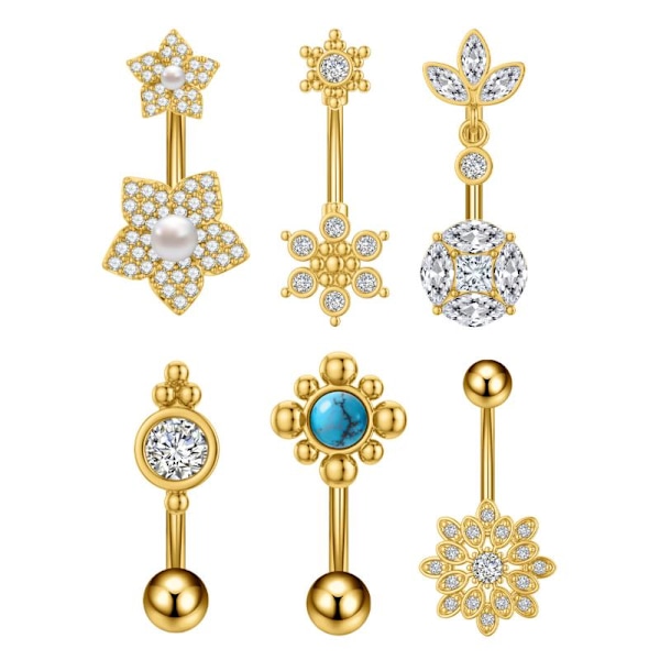 Mode Navlering Ornament Zircon Blomst Navlepiercing Krop A3