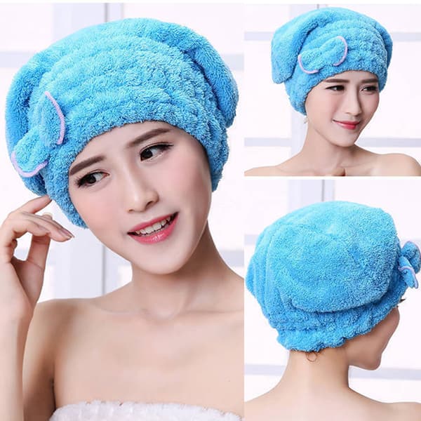 Mikrofiber Hurtigtørkende Hår Badespa Sløyfe Wrap Håndkle Hodeplagg Ca Blue