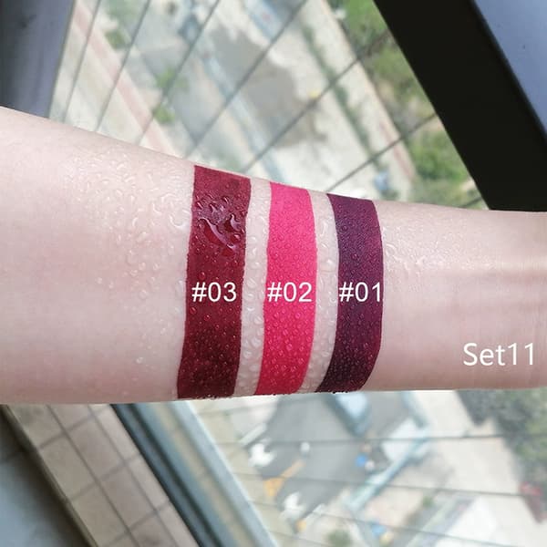 3 stk/sæt Flydende Læbestift Vandtæt Langtidsholdbar Kosmetik Sort E