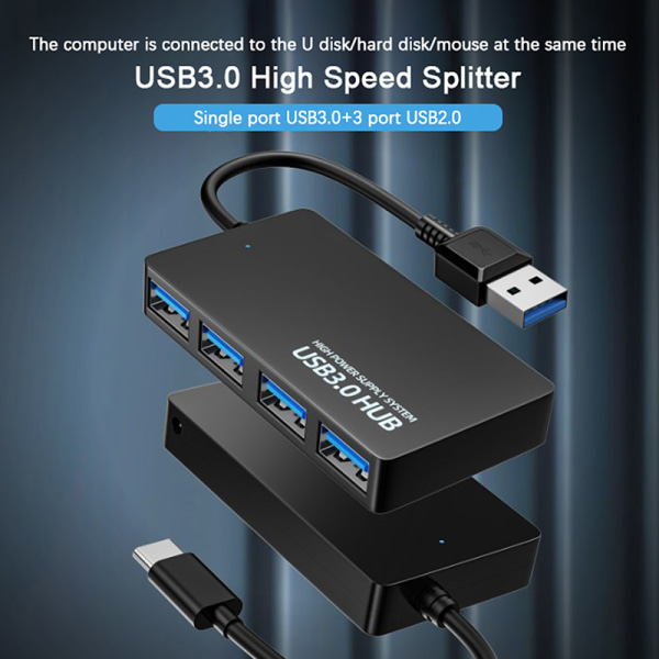 USB Hub USB 3.0 4 Port Typ C HUB Höghastighetsdatakabel Konvertera Type c