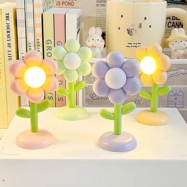 Mini Blomst LED Nattlys e Blomster Bordlampe Mykt Varmt Lys