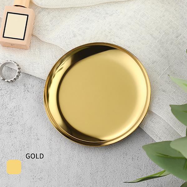 Ins rustfritt stål rundt oppbevaringsbrett Desktop Cosmetics Jewelr Gold