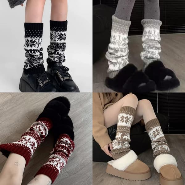 1 par damstrumpor höst vinter retro snöflinga strumpor varma stickade Red