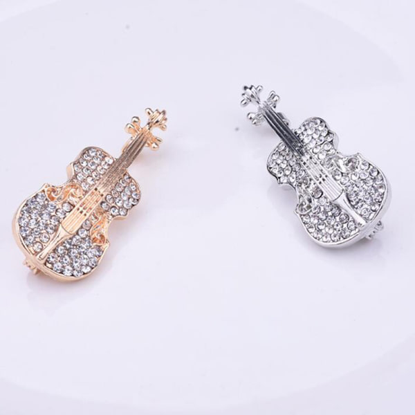 Mote fiolin Rhinestone skinnende brosje for kvinner klær Access Gold