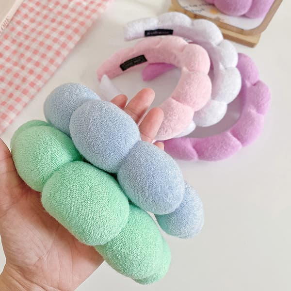Flanell Pannband Puffigt hår Båge Makeup Bubble Terry Cloth Blue