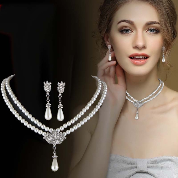 Elegant Simulated-perle brudesmykkesett Rhinestone Pearl Ne