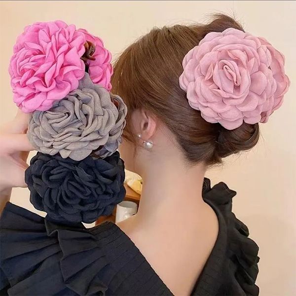 French Rose Hair Claw Clips Dame Søt Hårklemme Hårnålshår Pink
