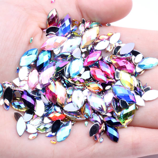 200 stk Akryl øjenform krystal ædelsten lim på diamantsten Fla Multicolor AB 4x8mm