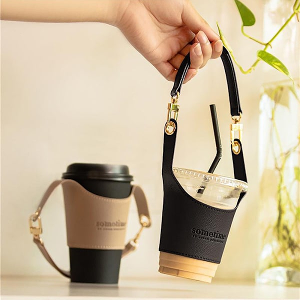 Leather Cup Cover Pouch Portable Water Bottle Sleeve Bag Leather Gray