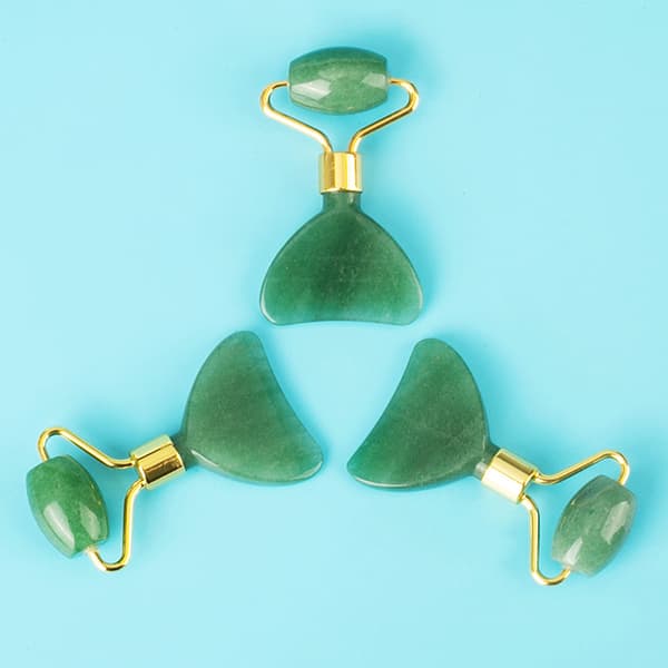 Natural Quartz Crystal Double Head Roller Face Neck Beauty Mass Green