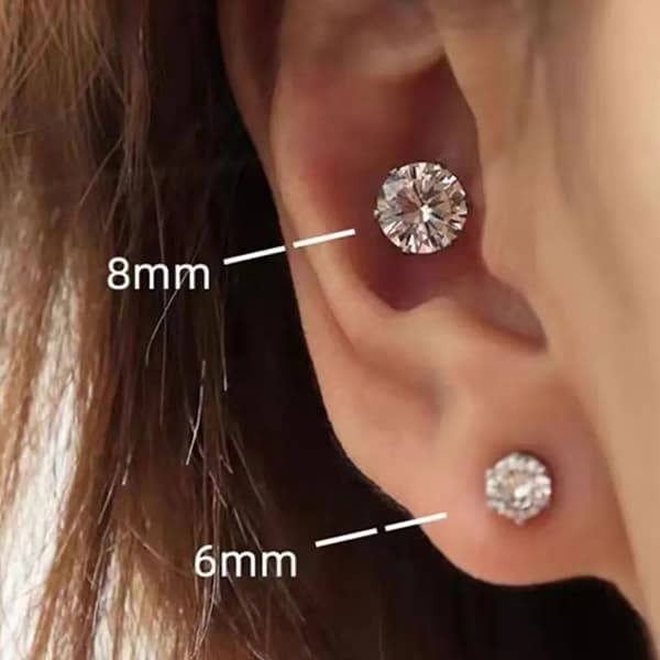 Et par 6/8MM krystal magnetiske ikke-piercing rustfrit stål ørestikker A10