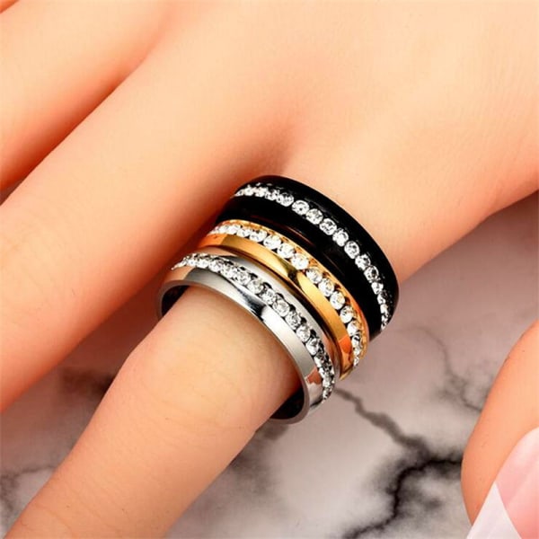 Fashion Double Row Zircon Rustfritt stål Ring Romantic Engagem A 8