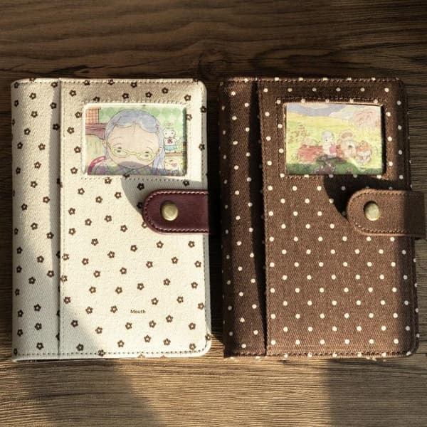 e Retro Polka Dot Canvas Notesbog med tryklukning og tegneseriefoto D