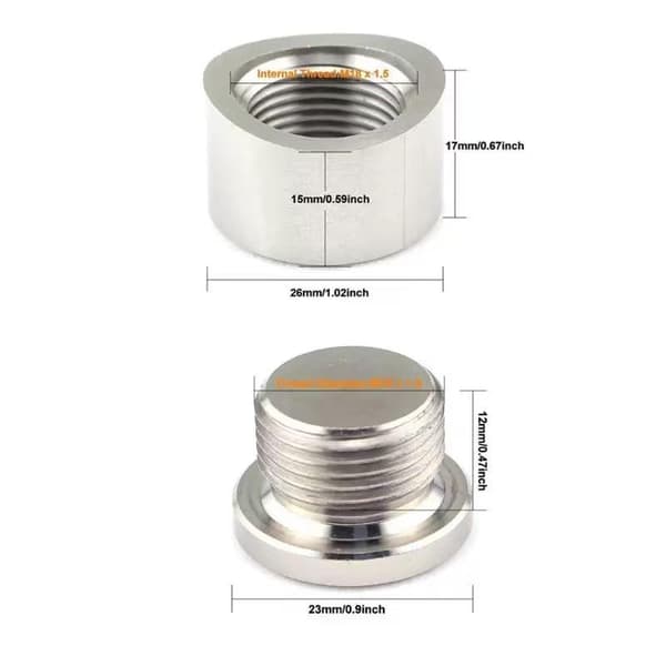 Gjenge Oksygensensor Bung Rustfritt Stål Mutter Fitting Sveise M18 1set