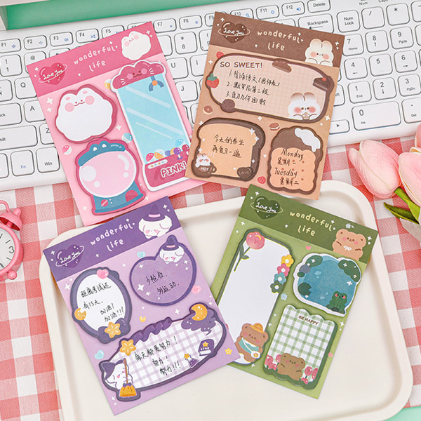 Kawaii Cartoon Strawberry Bear Sticky Notes Memo Pad e Message A1