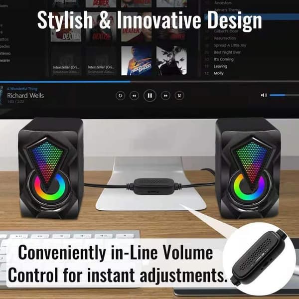 Mini skrivebordshøjttaler med farve RGB-lys computerhøjttaler USB A